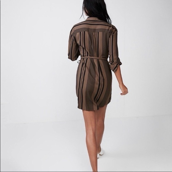 #4 🌺 5/$30 🌺 Express Olive and Black striped shirt dress with belt - Picture 2 of 6
